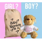 Personalised Gender Reveal Teddy Bear With Matching Gift Bag - Baby Kennedy Design - Boy Girl